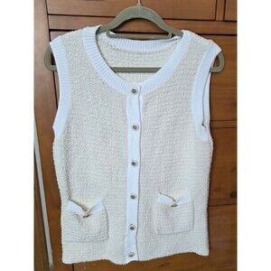 Unbranded Sweater Vest Size Medium Cream Gold Buttons Classy Business Layering